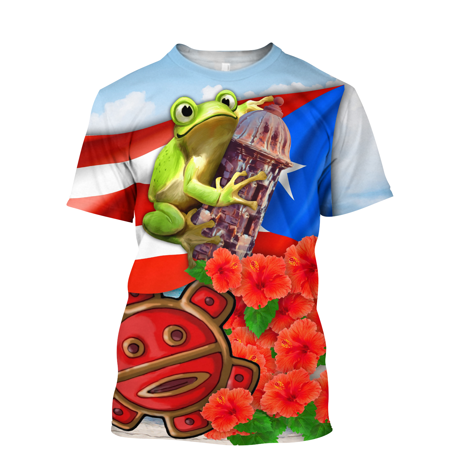 Puerto Rico Cute Caribbean Frog With Maga Flower Shirts QB06222001