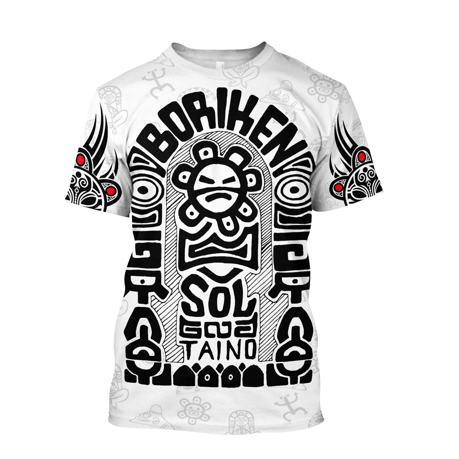 Puerto Rico Black Symbol Sol Taino On White Shirt QB06232004S