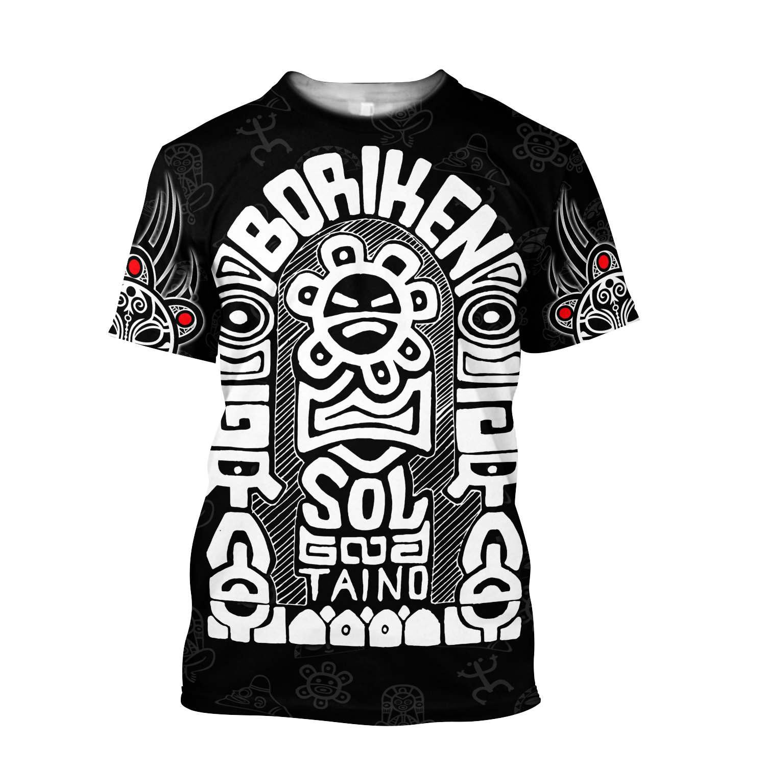 Puerto Rico White Symbol Sol Taino On Black Shirt QB06232002
