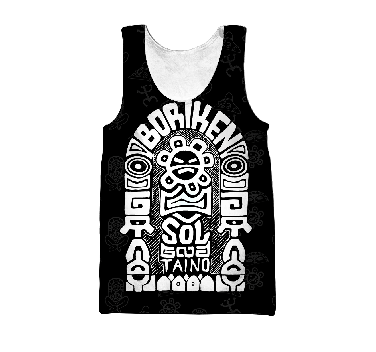 Puerto Rico White Symbol Sol Taino On Black Shirt QB06232002