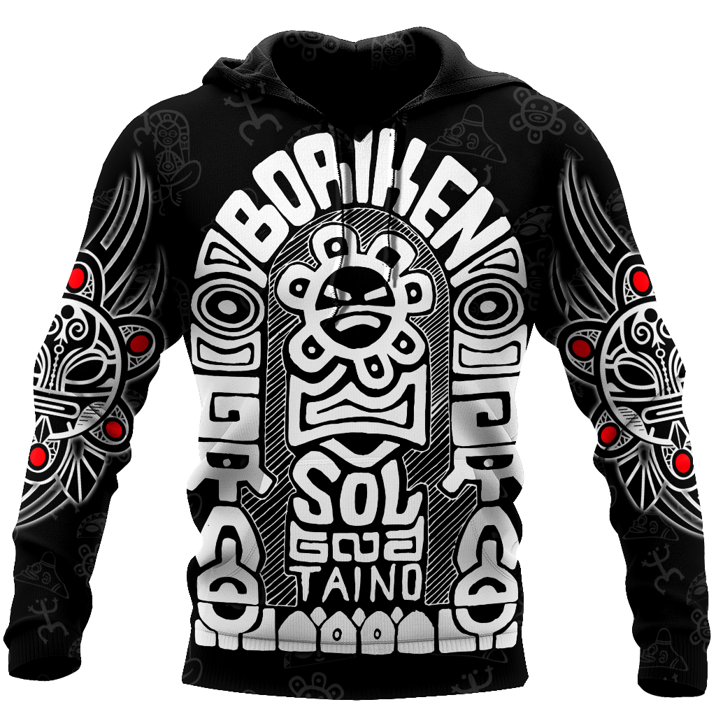 Puerto Rico White Symbol Sol Taino On Black Shirt QB06232002