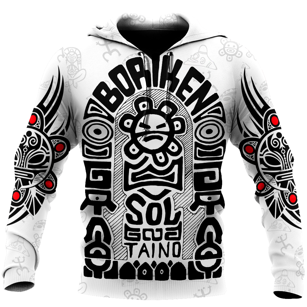 Puerto Rico Black Symbol Sol Taino On White Shirt QB06232004S
