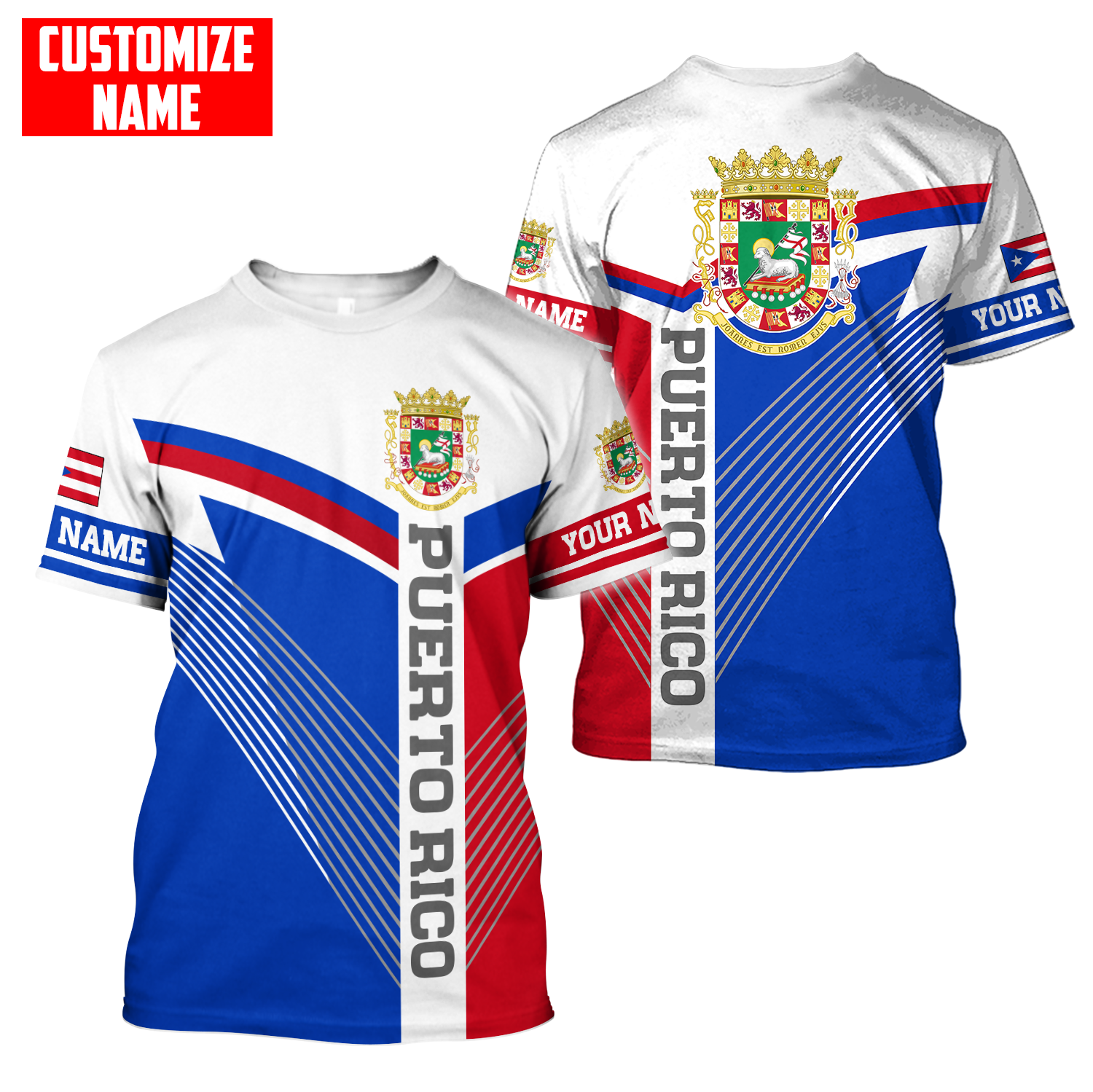 Customize Name Love For Puerto Rico 3D All Over Printed Unisex Shirts