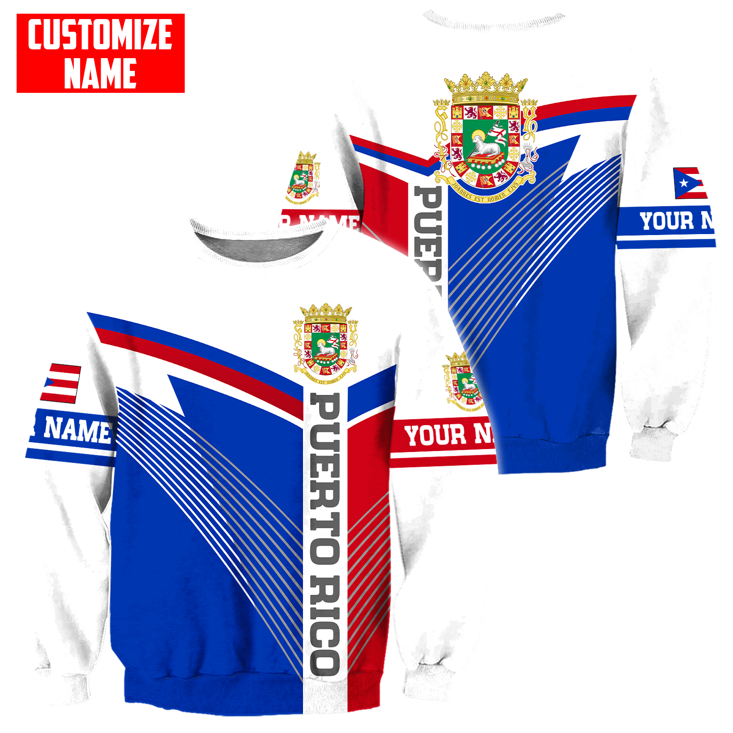 Customize Name Love For Puerto Rico 3D All Over Printed Unisex Shirts