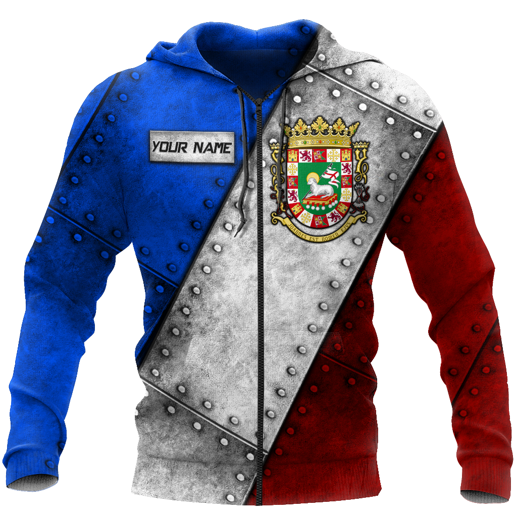 Customize Name Coat Of Arms Puerto Rico Soldier Hoodie For Men And Women